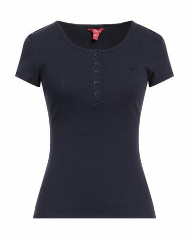 Guess Woman T-shirt Navy blue Cotton, Elastane Cover