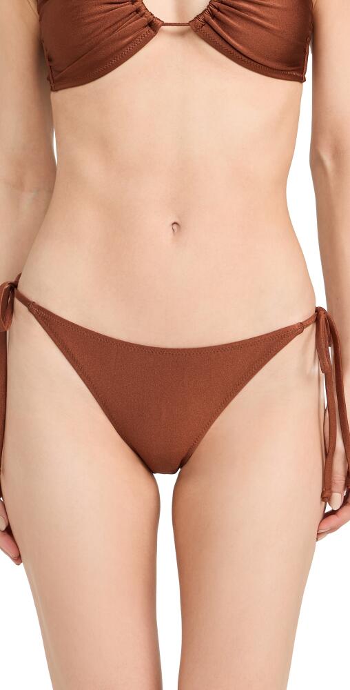 GANNI Shine Swim String Bikini Bottoms Copper Brown Cover