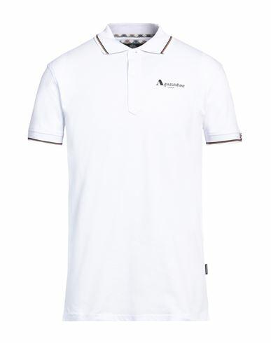 Aquascutum Man Polo shirt White Cotton, Elastane Cover