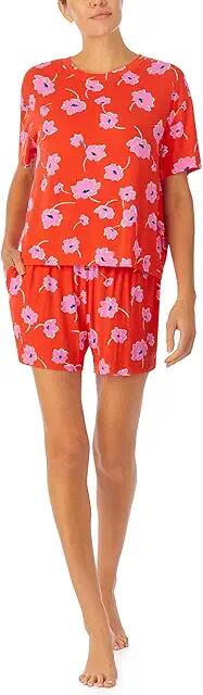 Sanctuary Short Sleeve Boxy Tee Boxer PJ Set (Red Floral) Women's Pajama Sets Cover