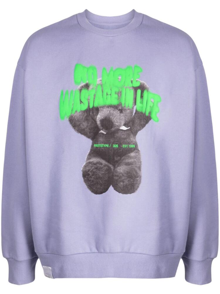 izzue teddy bear-print jersey-texture sweatshirt - Purple Cover