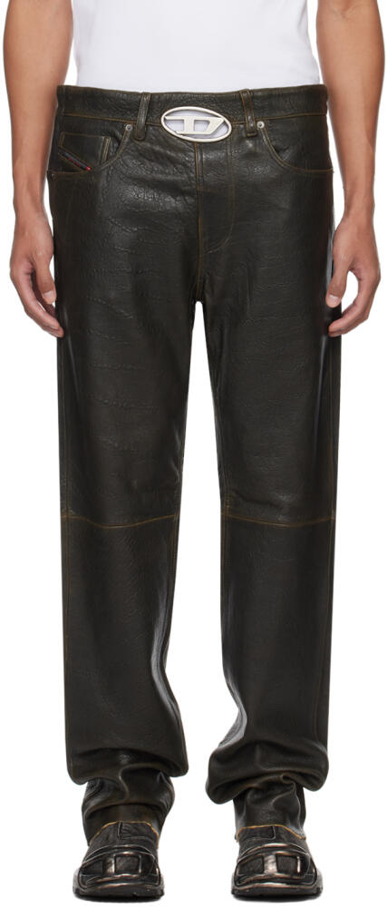 Diesel Brown P-Kooman Leather Pants Cover