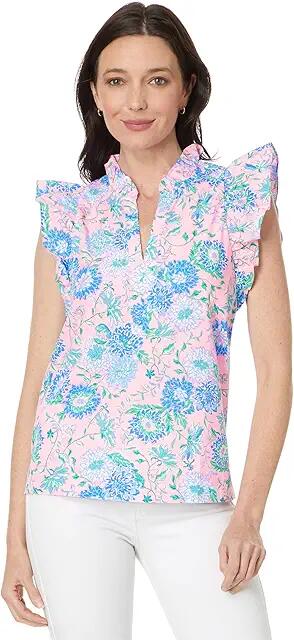 Lilly Pulitzer Klaudie Ruffle Sleeve Cotton Top (Conch Shell Pink Rumor Has It) Women's Blouse Cover