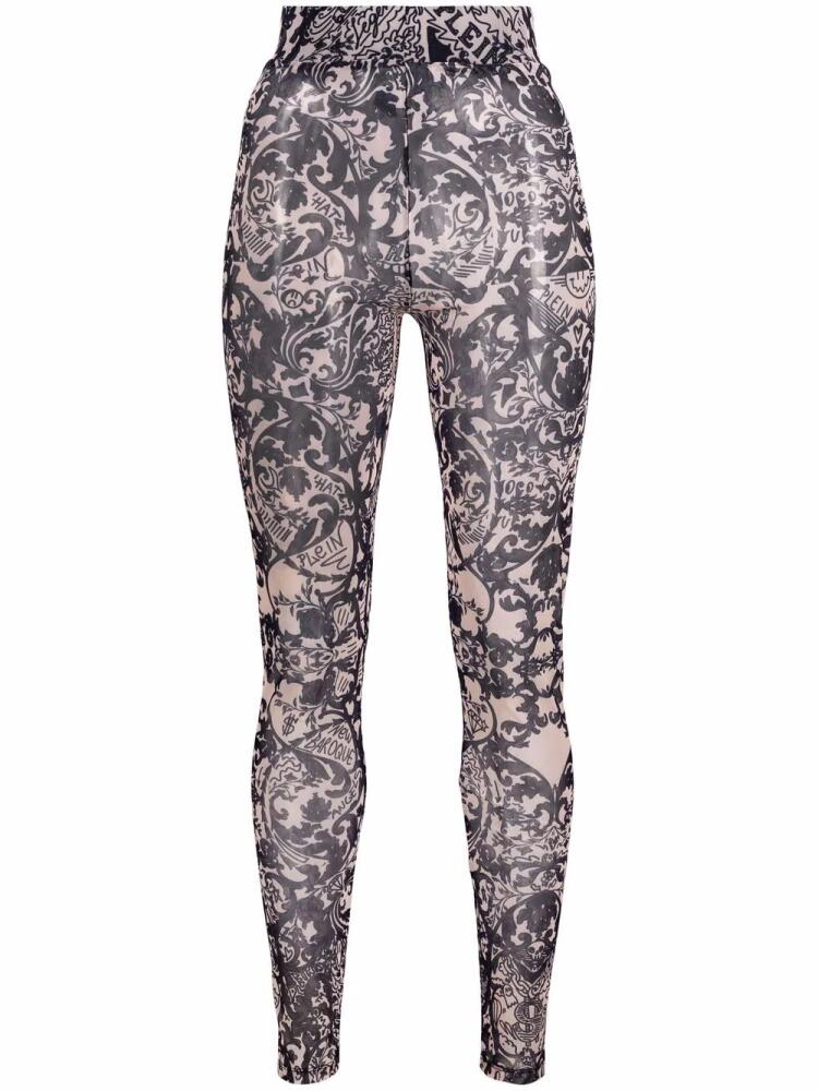 Philipp Plein New Baroque printed tulle leggings - Neutrals Cover