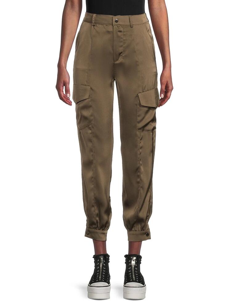 Lea & Viola Women's Satin Cargo Pants - Taupe Cover