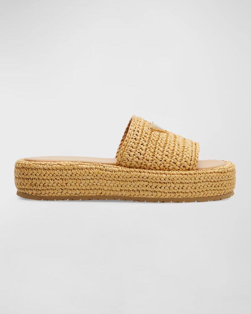 Prada Raffia Single-Band Platform Slides Cover