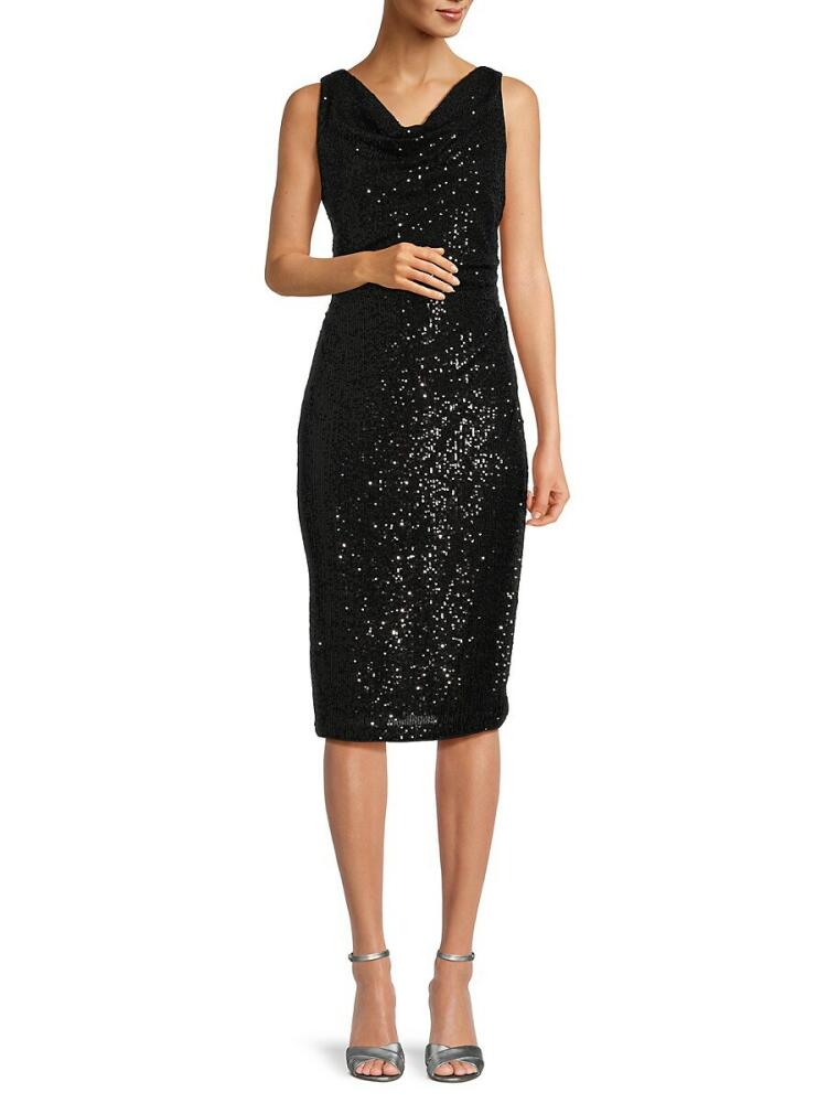 Kensie Women's V Neck Sequin Sheath Dress - Black Cover