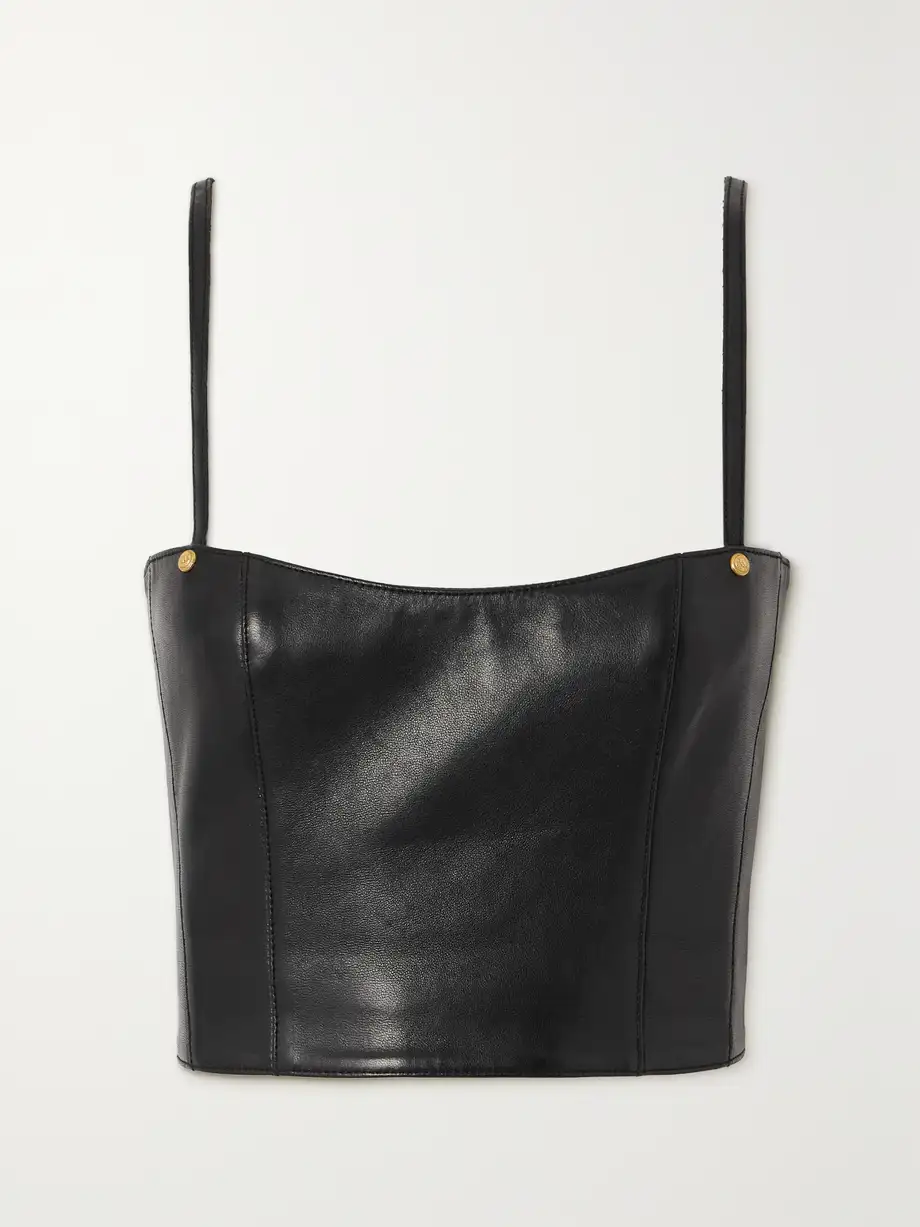 Balmain - Cropped Embellished Leather Bustier Top - Black Cover