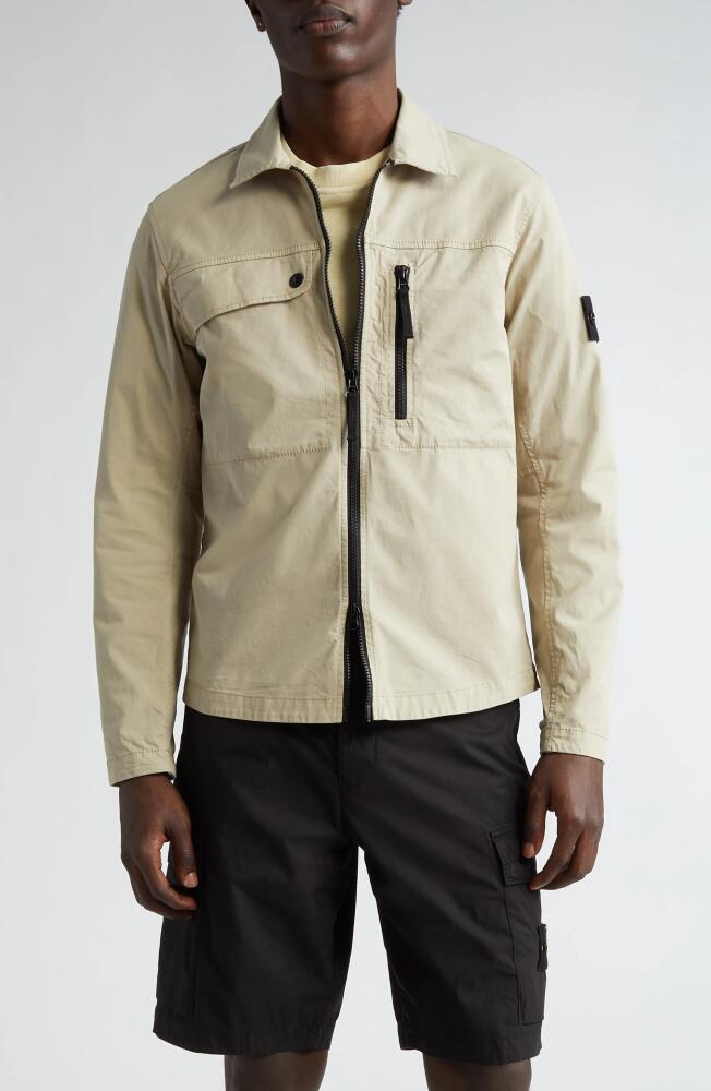 Stone Island Compass Logo Stretch Cotton Overshirt in Sand Cover