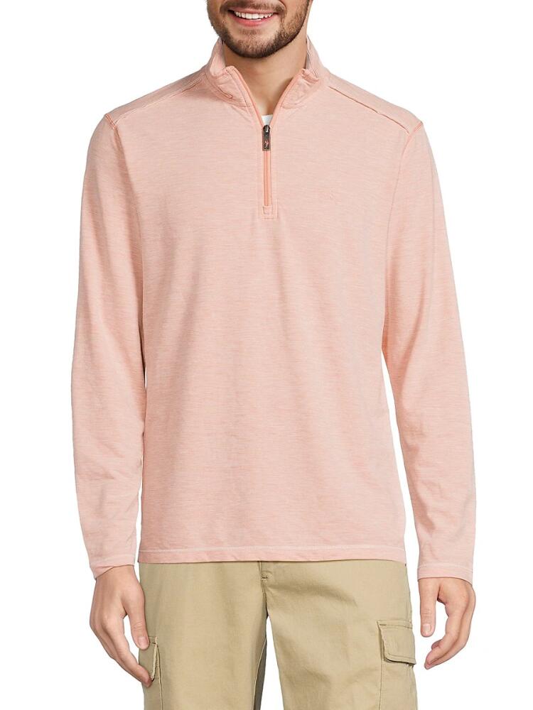 Tommy Bahama Men's Coasta Vera Heathered Quarter Zip Pullover - Pink Cover