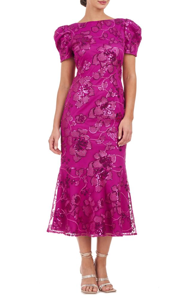 JS Collections Ayla Sequin Floral Midi Cocktail Dress in Fuchsia Cover