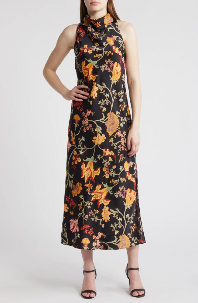 Anne Klein Floral Cowl Neck Sleeveless Satin Maxi Dress in Anne Black Multi Cover