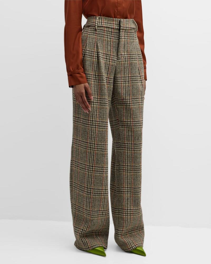 Libertine Houndstooth Check Pleated Straight-Leg Pants Cover