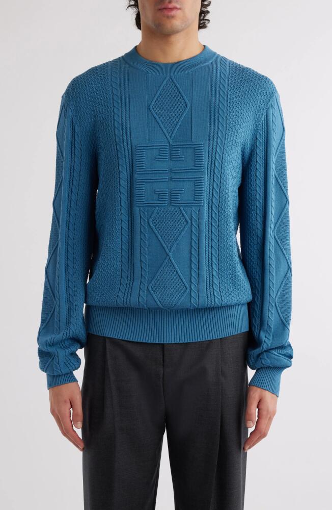 Givenchy Mixed Stitch Cotton Crewneck Sweater in Steel Blue Cover