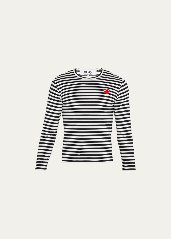 Comme des Garcons Men's Striped T-Shirt with Small Heart Cover