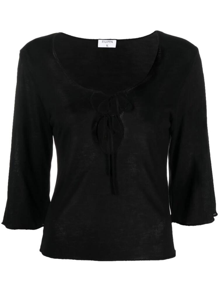 Filippa K tie-detail cropped-sleeve blouse - Black Cover