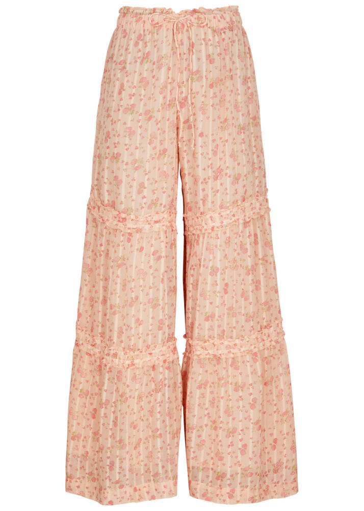 Free People Emmaline Printed Chiffon Trousers - Peach Cover