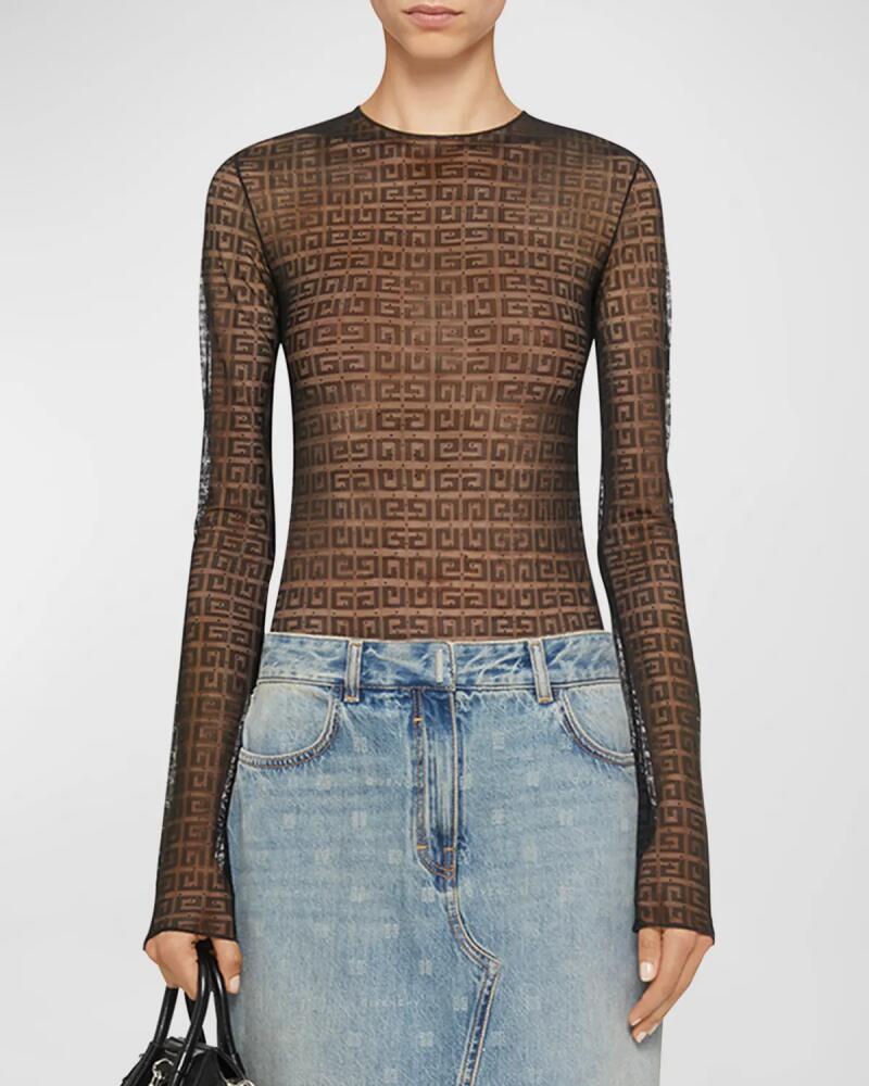 Givenchy 4G Mesh Long-Sleeve Crewneck Bodysuit Cover