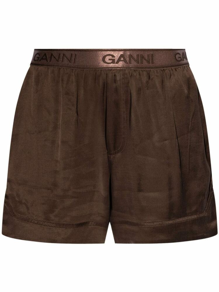 GANNI logo waistband shorts - Brown Cover