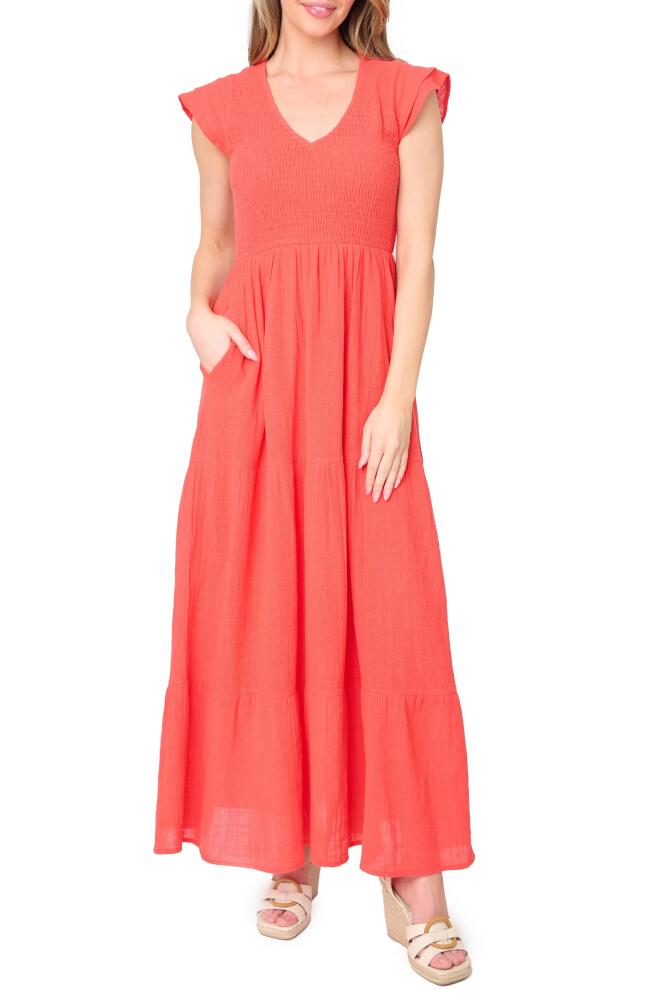 GIBSONLOOK Flutter Sleeve Cotton Gauze Maxi Dress in Tangerine Cover