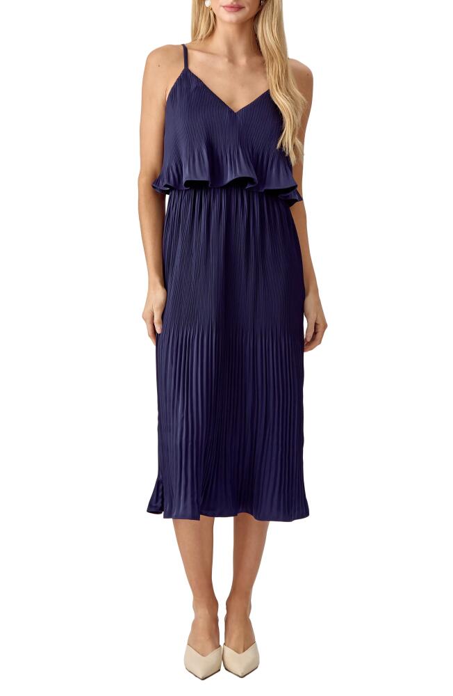 Adelyn Rae Nayla Pleated Overlay Sleeveless Midi Dress in Navy Cover