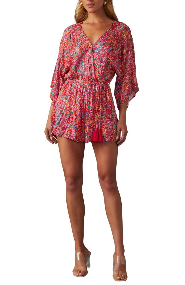 VICI Collection Halona Print Tie Waist Romper in Ruby Cover