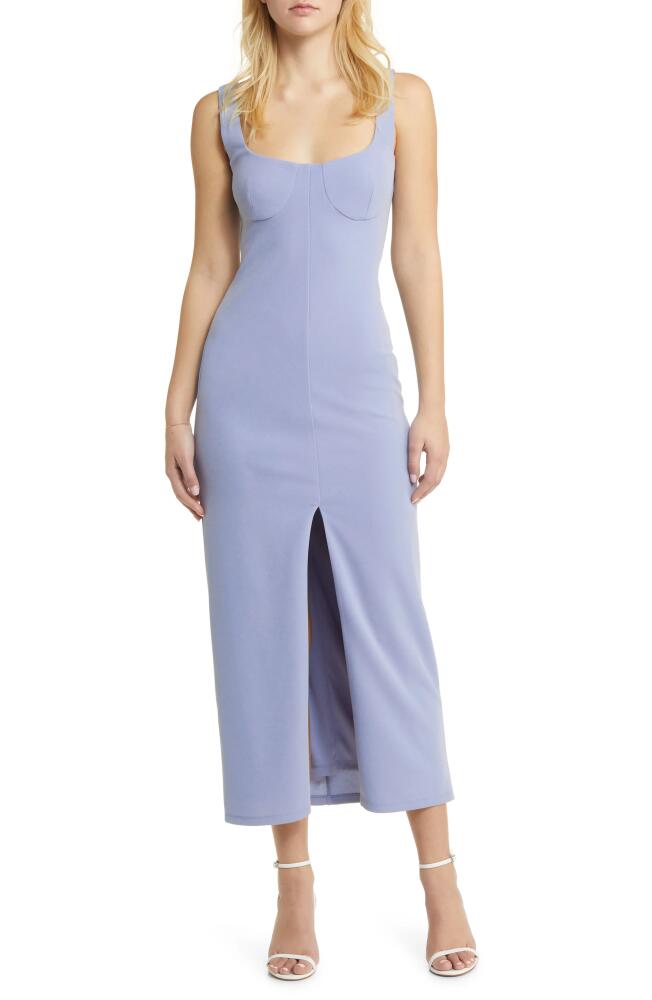 WAYF The Bravado Slit Front Maxi Dress in Dusty Blue Cover