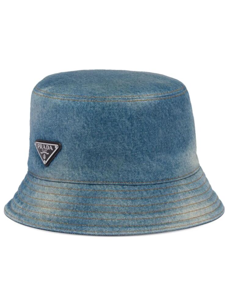 Prada logo-embroidered denim bucket hat - Blue Cover