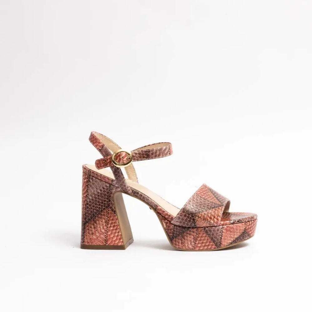 Cecelia New York Bernice Snake Embossed Platform Sandal in Red Autumn Snake Cover