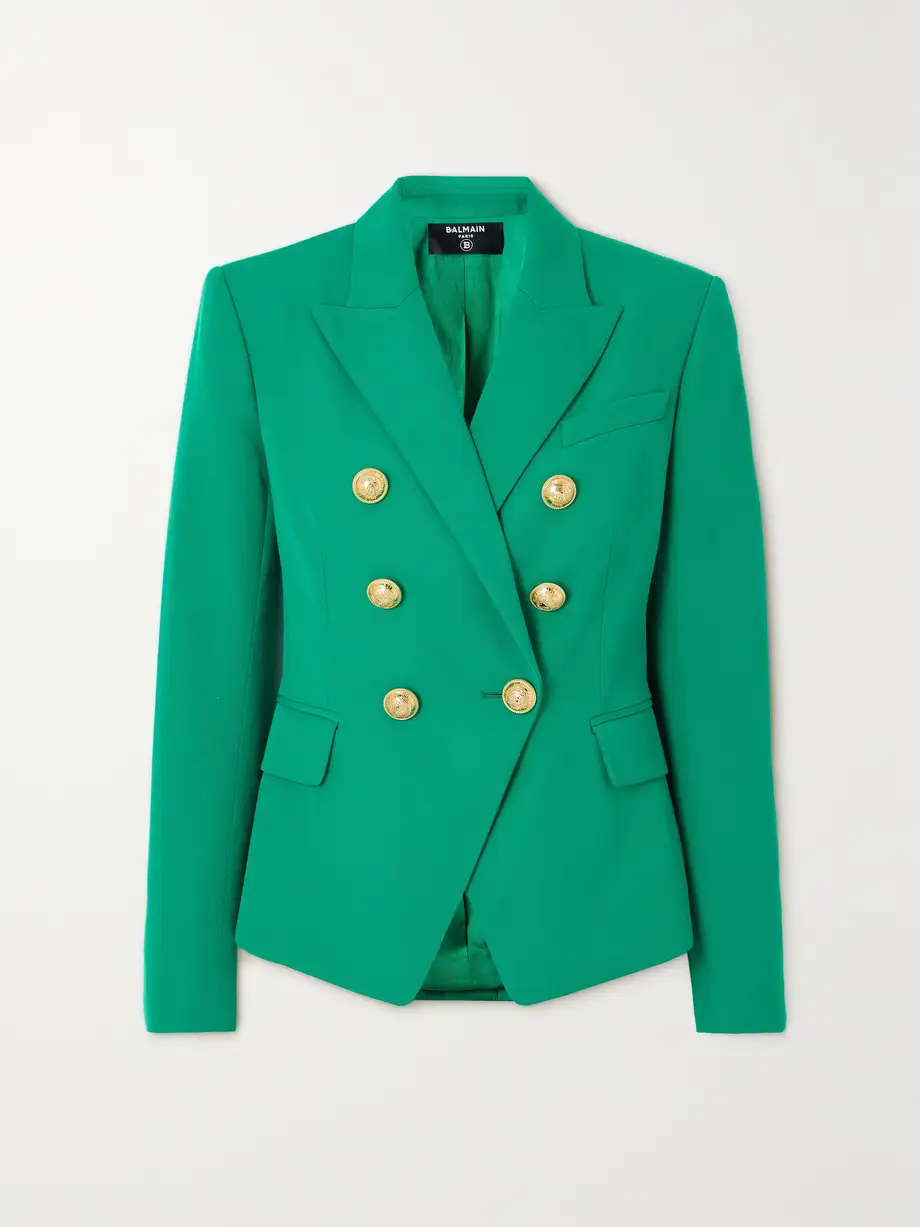 Balmain - Double-breasted Grain De Poudre Wool Blazer - Green Cover