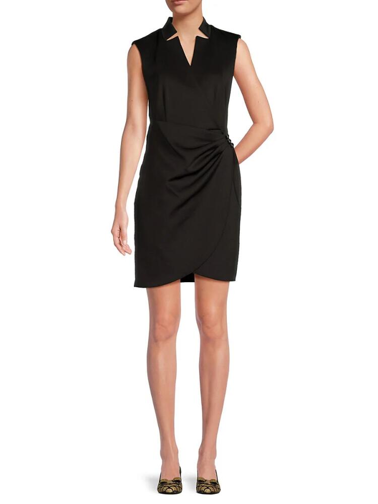 DKNY Women's Styled Neck Faux Wrap Mini Dress - Black Cover