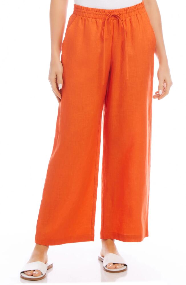 Karen Kane Wide Leg Drawstring Linen Pants in Orange Cover