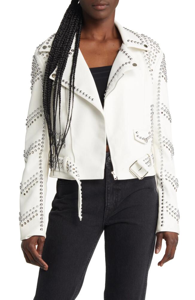 AZALEA WANG Stud Moto Faux Leather Jacket in White Cover