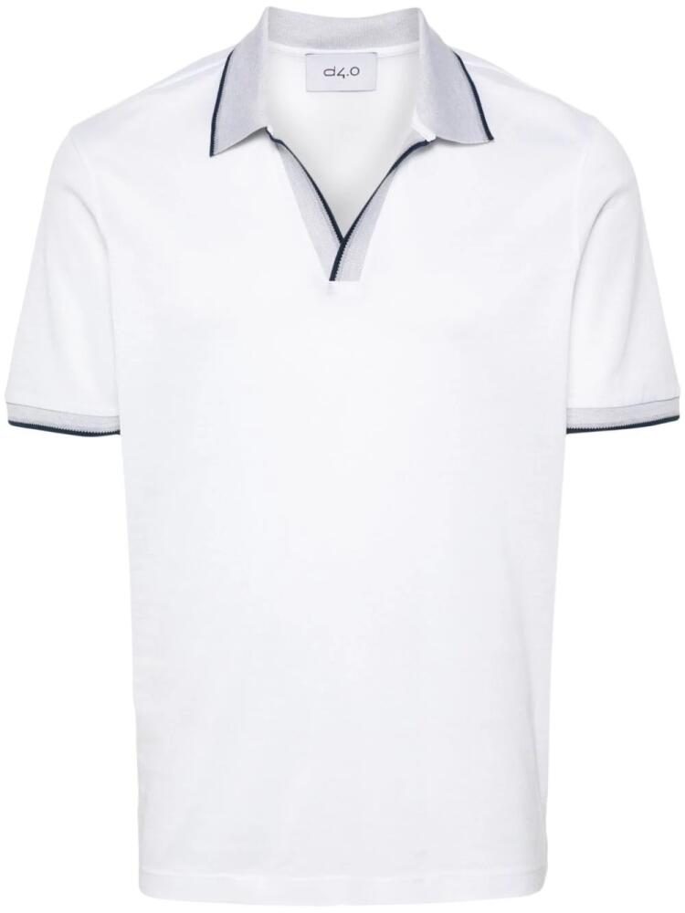 D4.0 striped-edge cotton polo shirt - White Cover