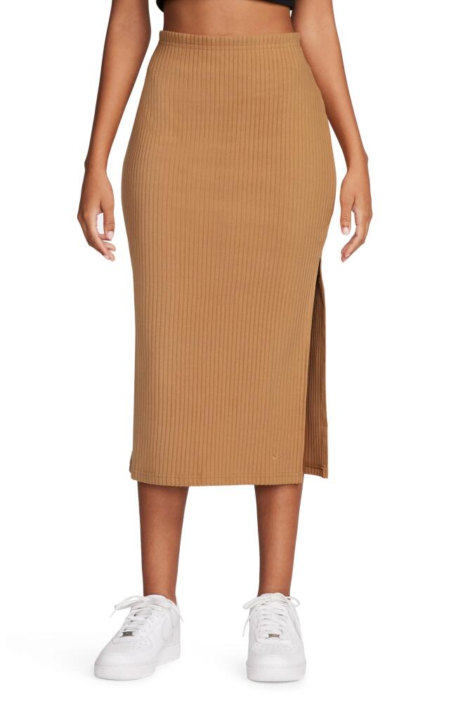 Nike Side Slit Rib Midi Skirt in Flax/Flax Cover