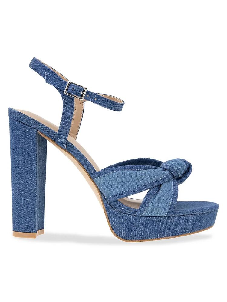 BCBGeneration Women's Orlie Denim Block Heel Sandals - Blue Denim Cover