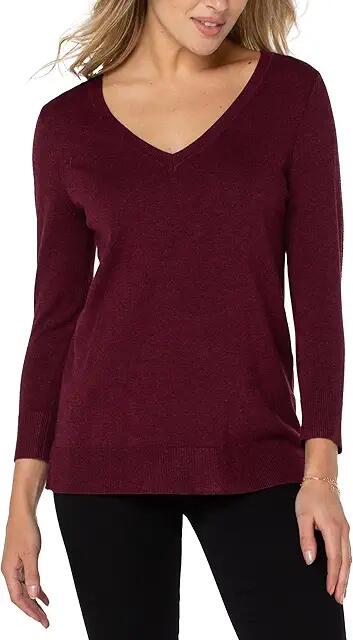 Liverpool Los Angeles 3/4 Sleeve V-Neck Sweater with Pique (Windsor Heather) Women's Sweater Cover