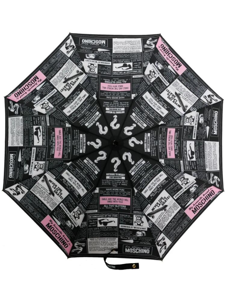 Moschino magazine-print foldable umbrellla - Black Cover