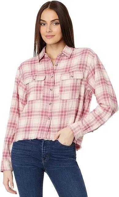 Lucky Brand Raw Edge Cropped Plaid (Pink Blush Plaid) Women's Clothing Cover