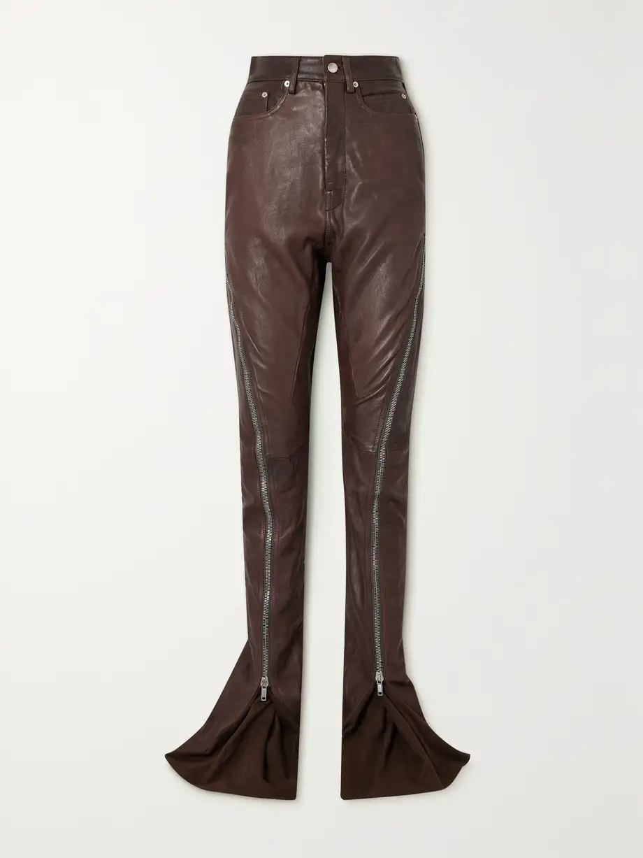 Rick Owens - Bolan Banana Cotton-paneled Leather Flared Pants - Brown Cover