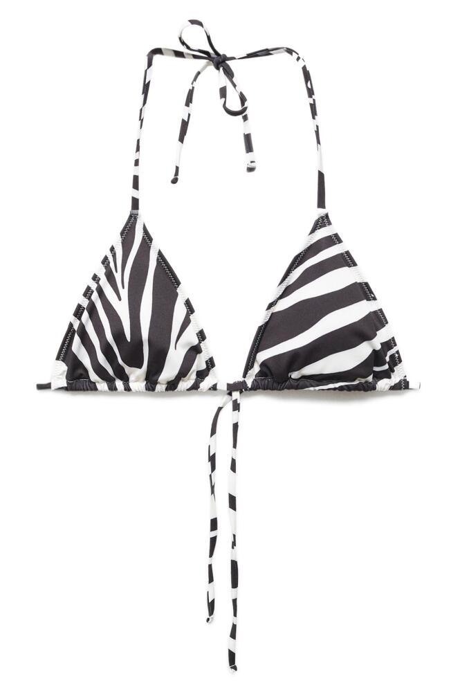 MANGO Animal Print Triangle Halter Bikini Top in Zebra Cover