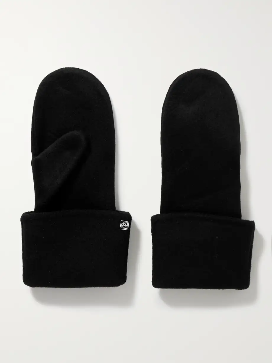 TOTEME - Logo-embellished Wool And Cashmere-blend Mittens - Black Cover