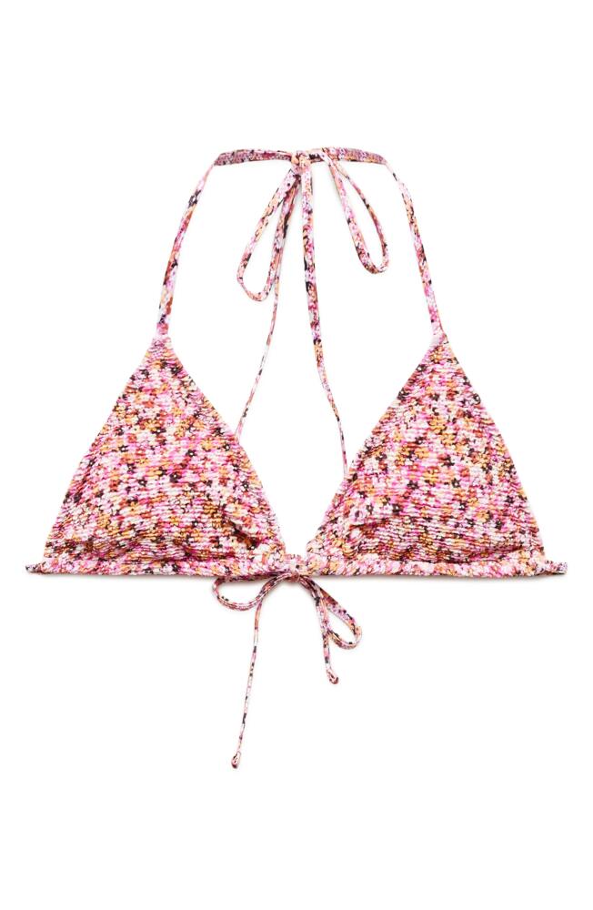 MANGO Floral Print Triangle Bikini Top in Pink Cover