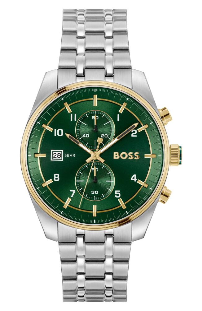 BOSS Skytraveller Chronograph Bracelet Watch, 44mm in Green Cover