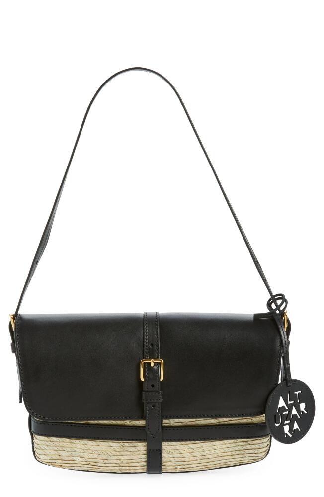 Altuzarra Watermill Flap Leather & Woven Palm Shoulder Bag in Natural/Black Cover