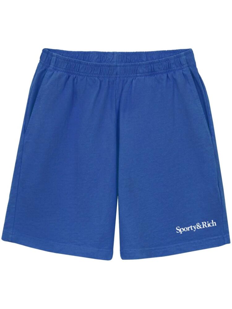 Sporty & Rich logo-print cotton track shorts - Blue Cover