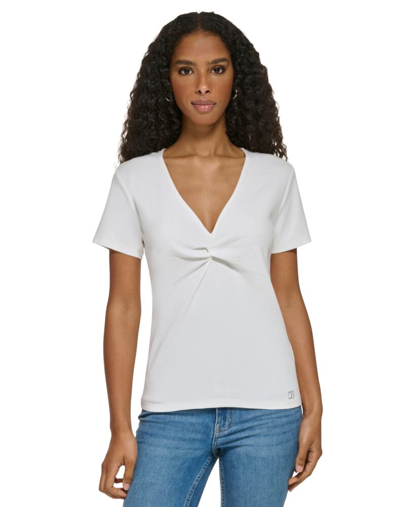 Calvin Klein Women's Twist Front V-Neck T-Shirt - Soft White Cover