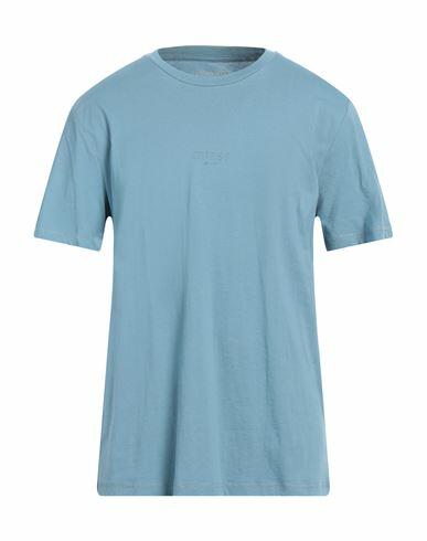 Guess Man T-shirt Pastel blue Cotton Cover