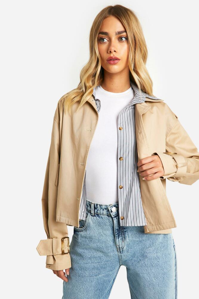 boohoo Womens Stripe Shirt Detail Short Trench Coat - Beige Cover