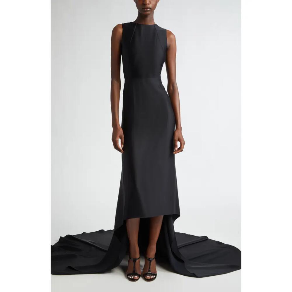 Michael Kors Fishtail Train Sleeveless Crepe Gown in Black Cover